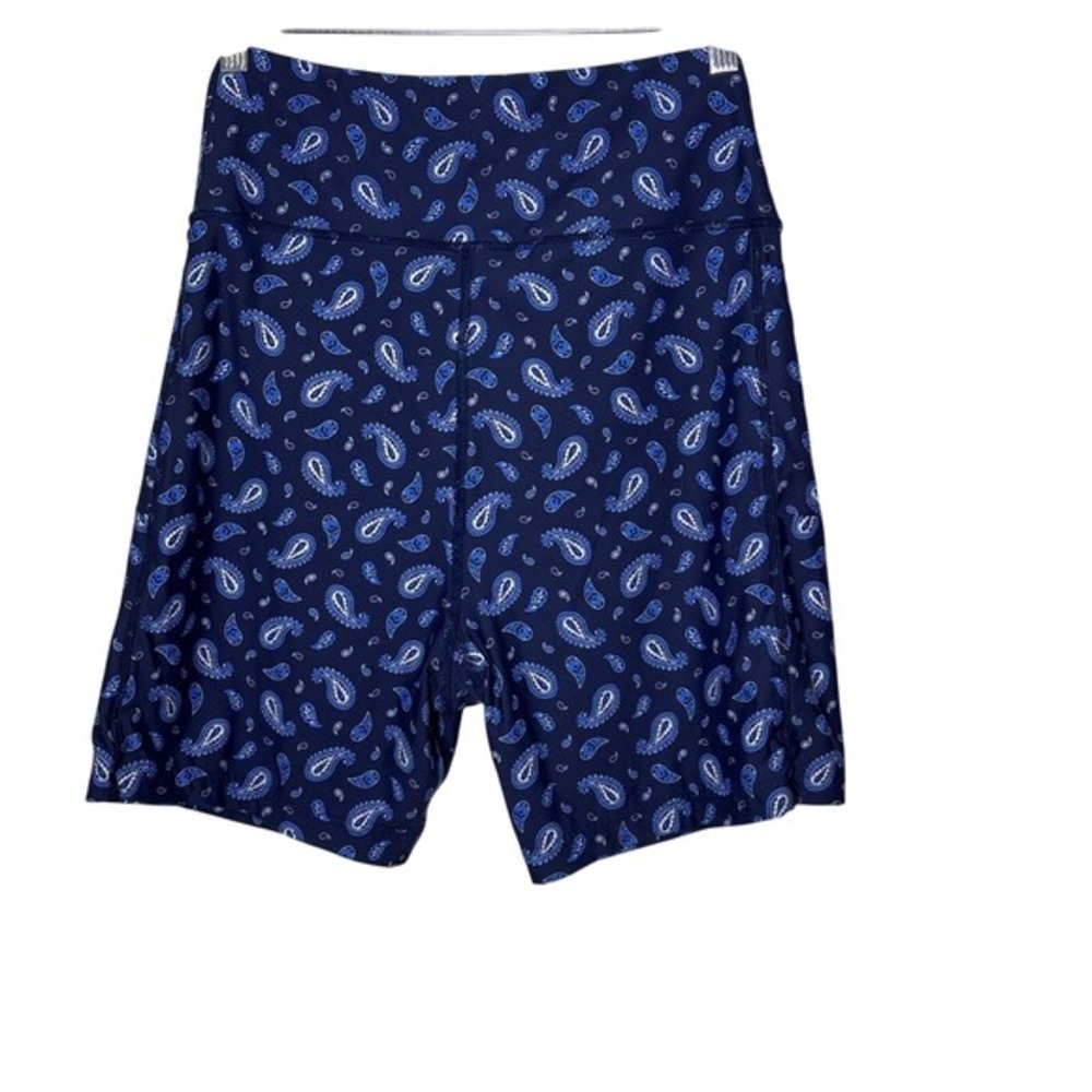 Lands End Womens 1X Plus Blue Paisley High Rise Bike Shorts Athletic Yoga 16-18W